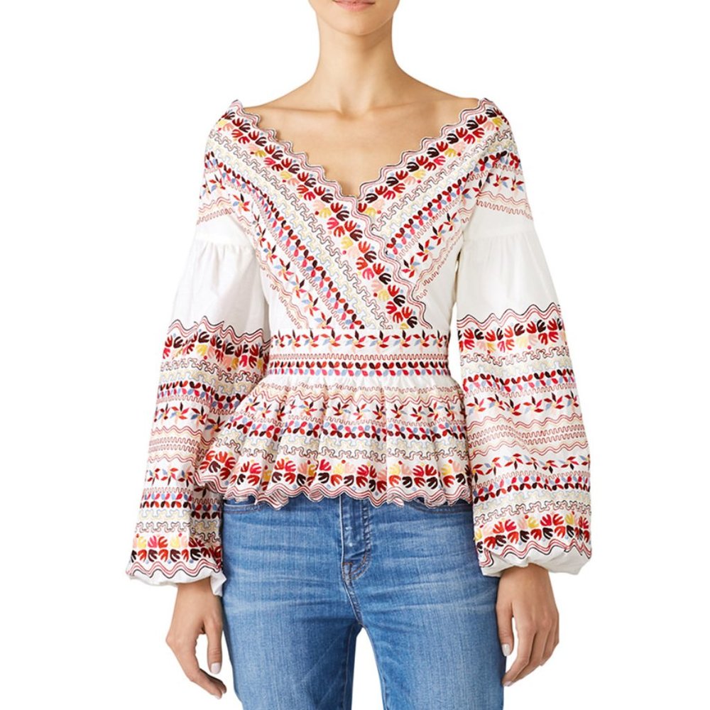 AMUR Embroidered Alma Top off shoulder colorful XS